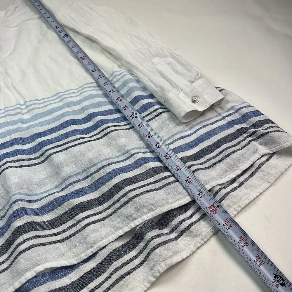 J Jill Linen Tunic Top M White Blue Striped - Picture 7 of 12